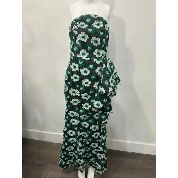Elliatt Flora Print Strapless Georgina Hi-Slit Maxi Dress Green Women's  Size S